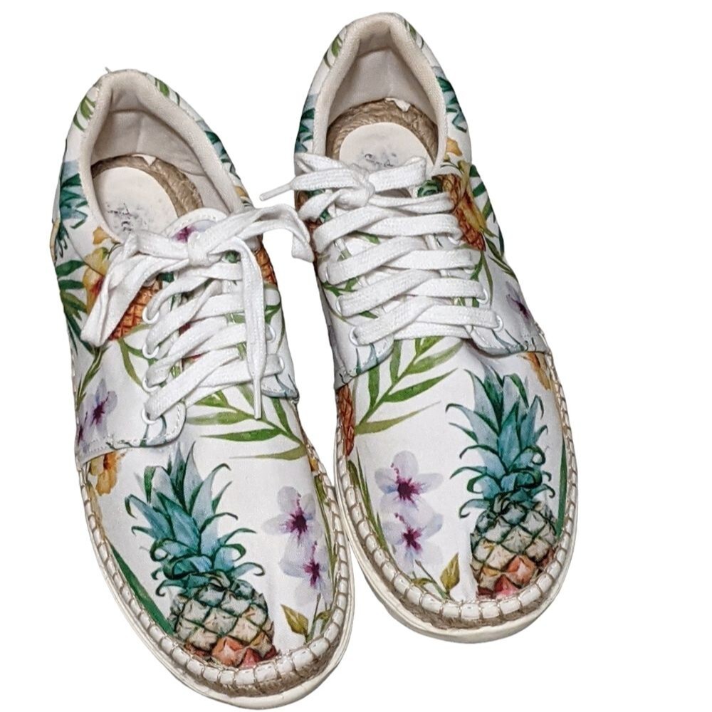 Free People Jackson tropical print lace up summer espadrille sneakers 39 - Picture 11 of 12